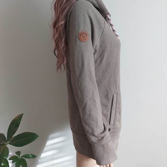 Mazine women's taupe tan green hoodie hooded sweatshirt zip up polkadots - Picture 5 of 16